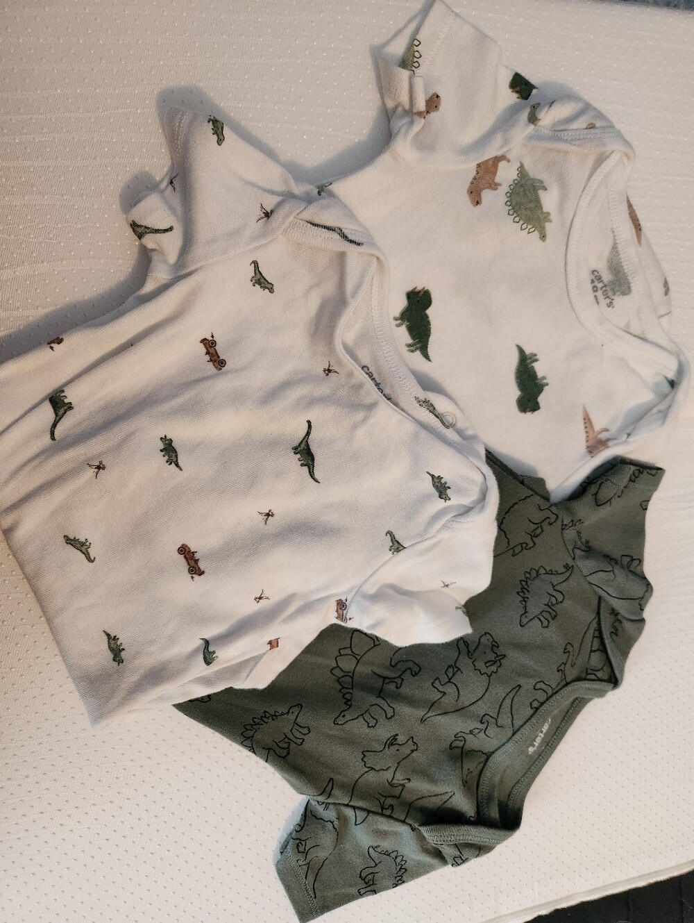Carter's Dino Short-Sleeve Onsies - White & Olive Green